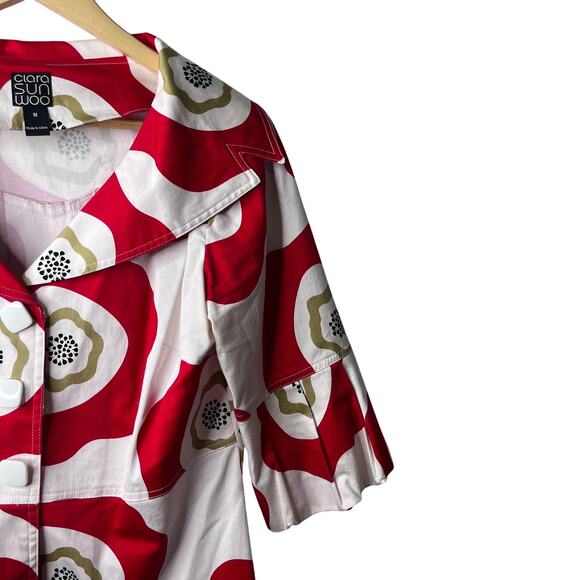 Clara Sun Woo Floral Poppy Short Sleeve Collared Blazer Shirt - Picture 5 of 6